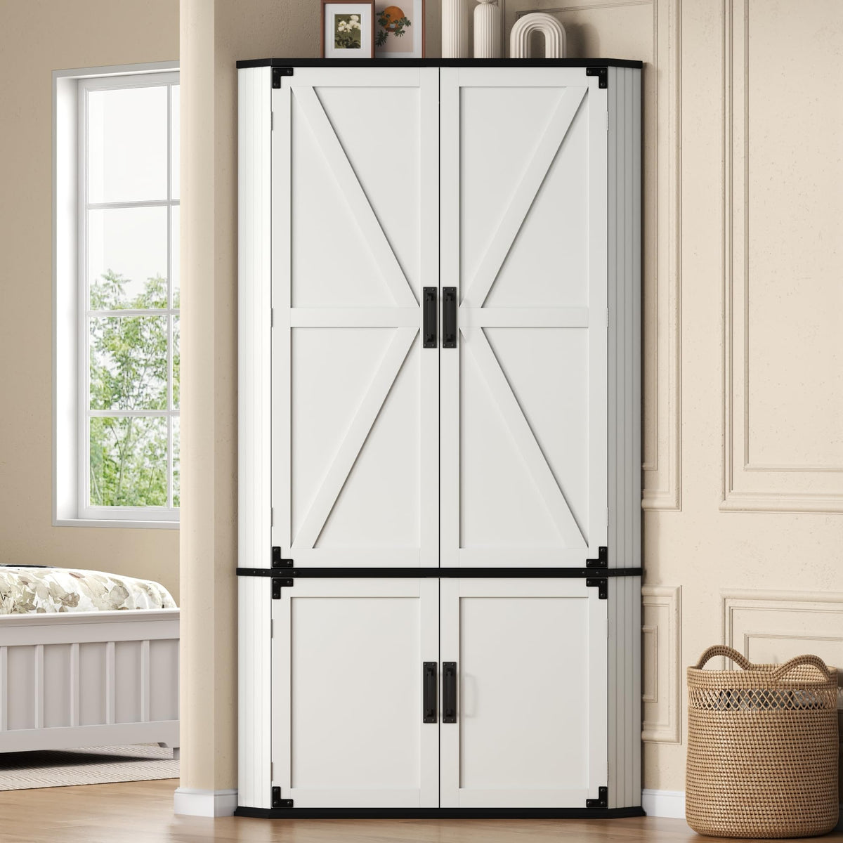 71" Tall Corner Wardrobe Cabinet with Doors