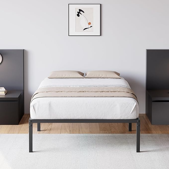 14" Twin Size Bed Frame, Metal Bed Frame with Steel Slat Support