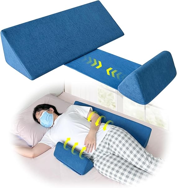 Bed Wedge Pillow For Sleeping Seniors Post Surgery Incline Pillow Bedsore Pressure Relief Cushions For Butt Lifting Patient Turning Triangle Foam Wedges For Bed Positioning Body Back Support (Blue)