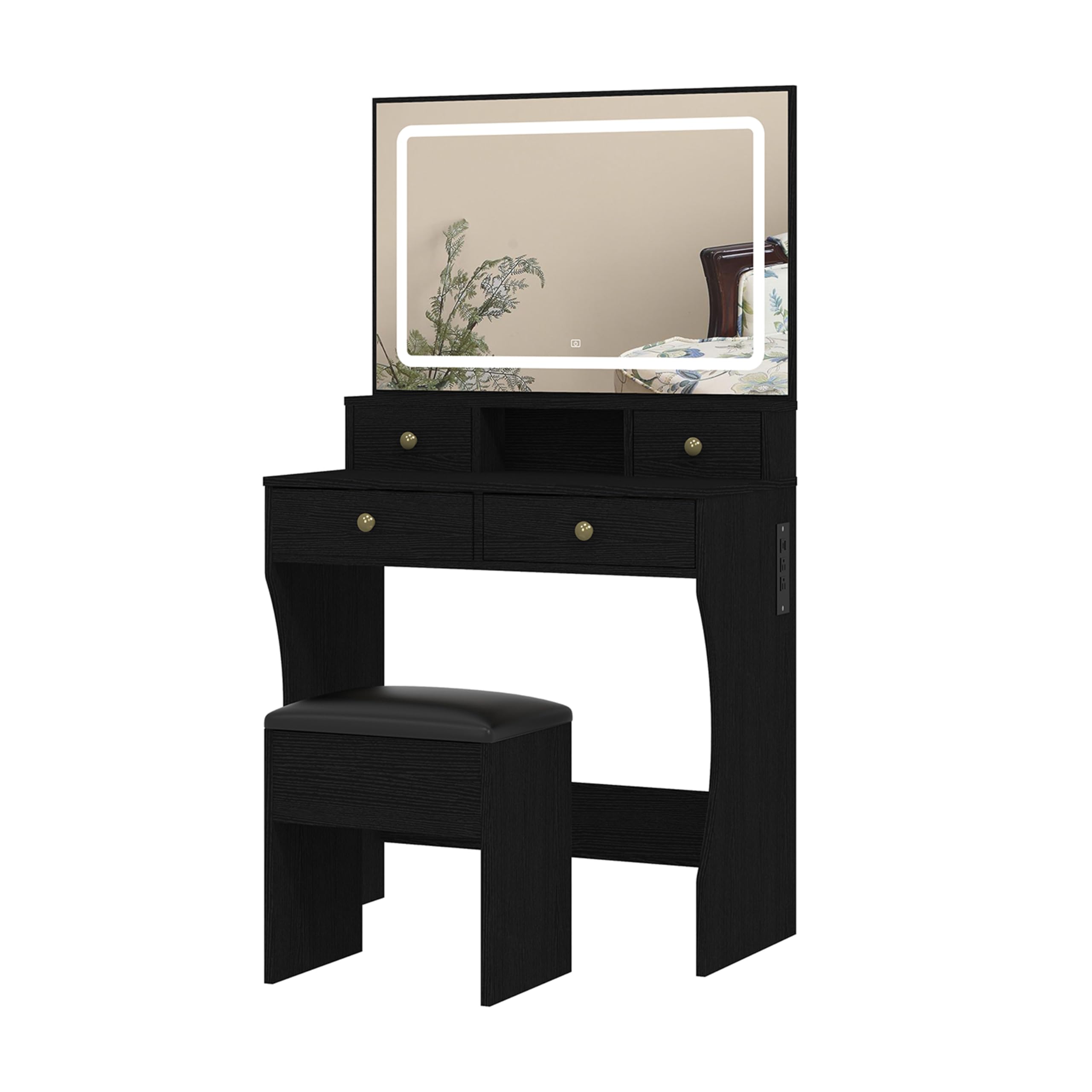Vanity Table Set with Large LED Lighted Mirror, 4 Drawers Vanity