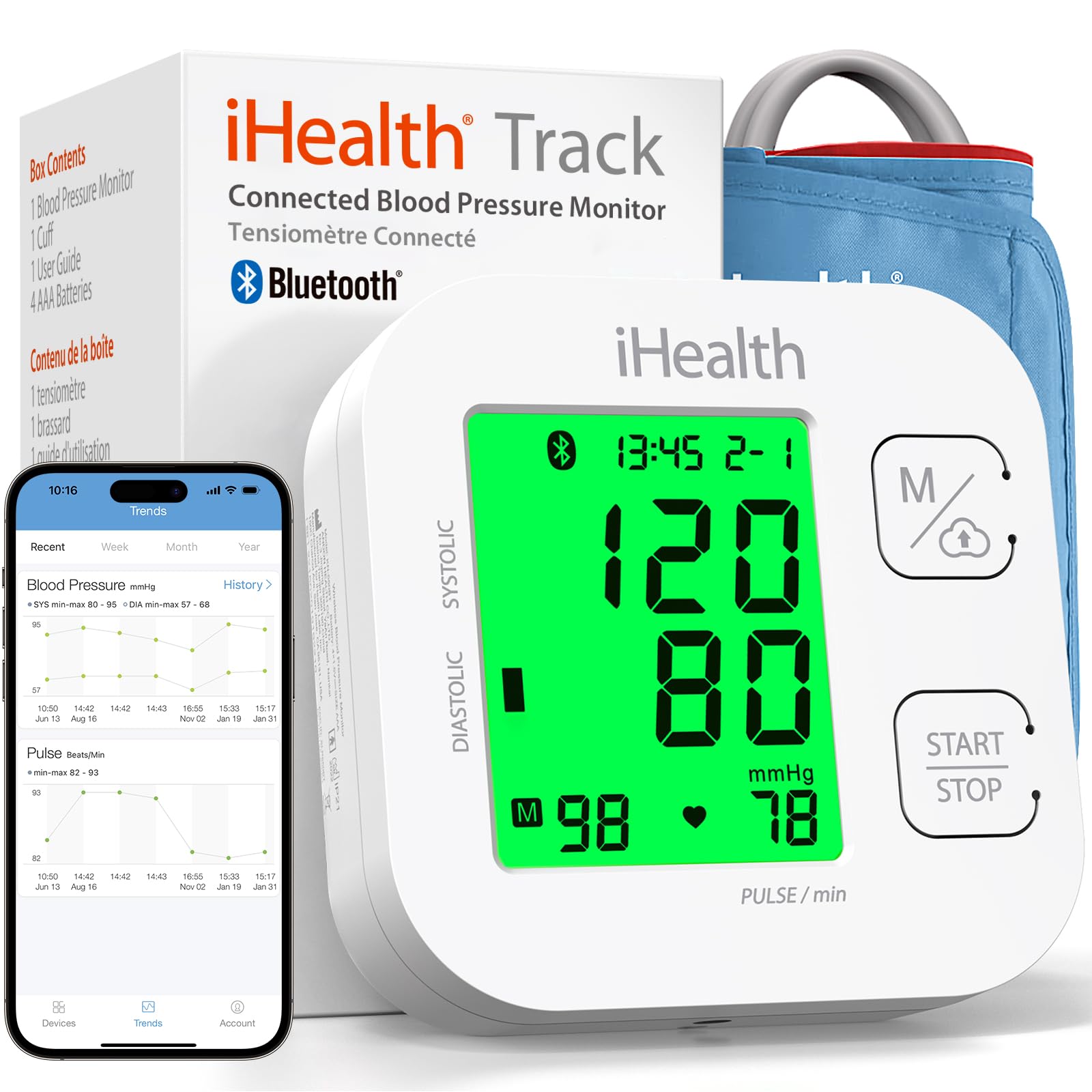 Track Smart Upper Arm Blood Pressure Monitor with Wide Range Cuff That fits