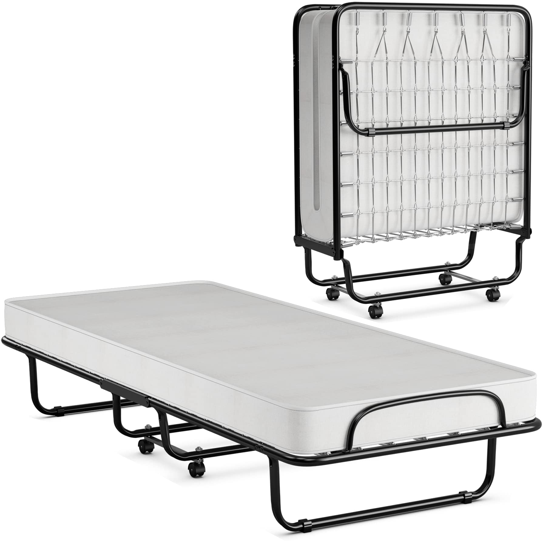 Rollaway Folding Bed with 4 Inch Mattress, Foldable Rollaway Bed