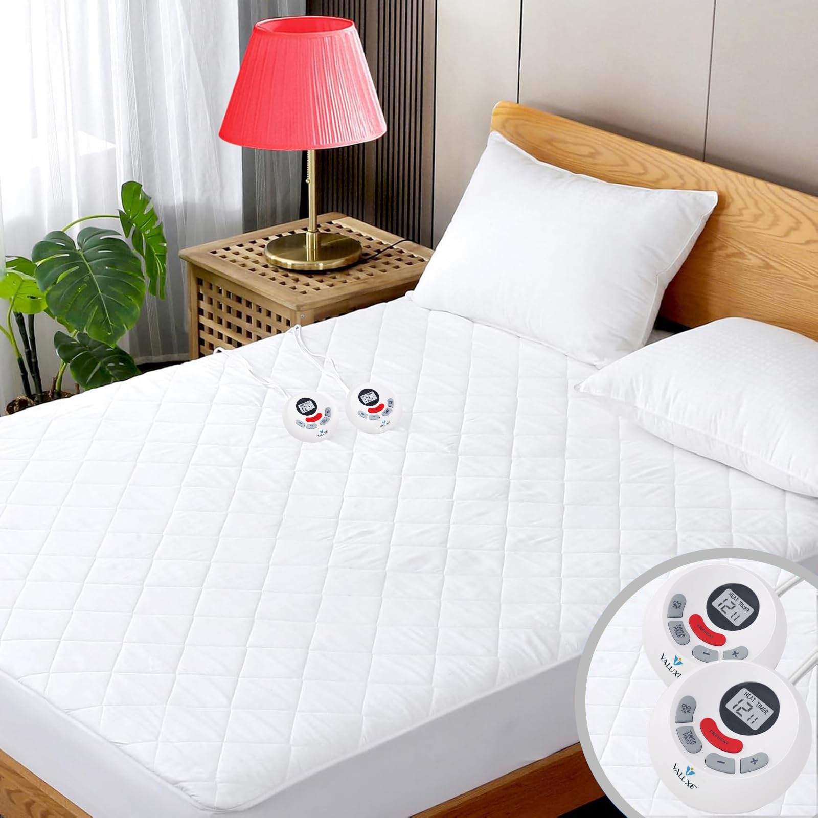 Heated Mattress Pad Queen Size Quilted Zone Heating Electric Bed Warmer Luxury