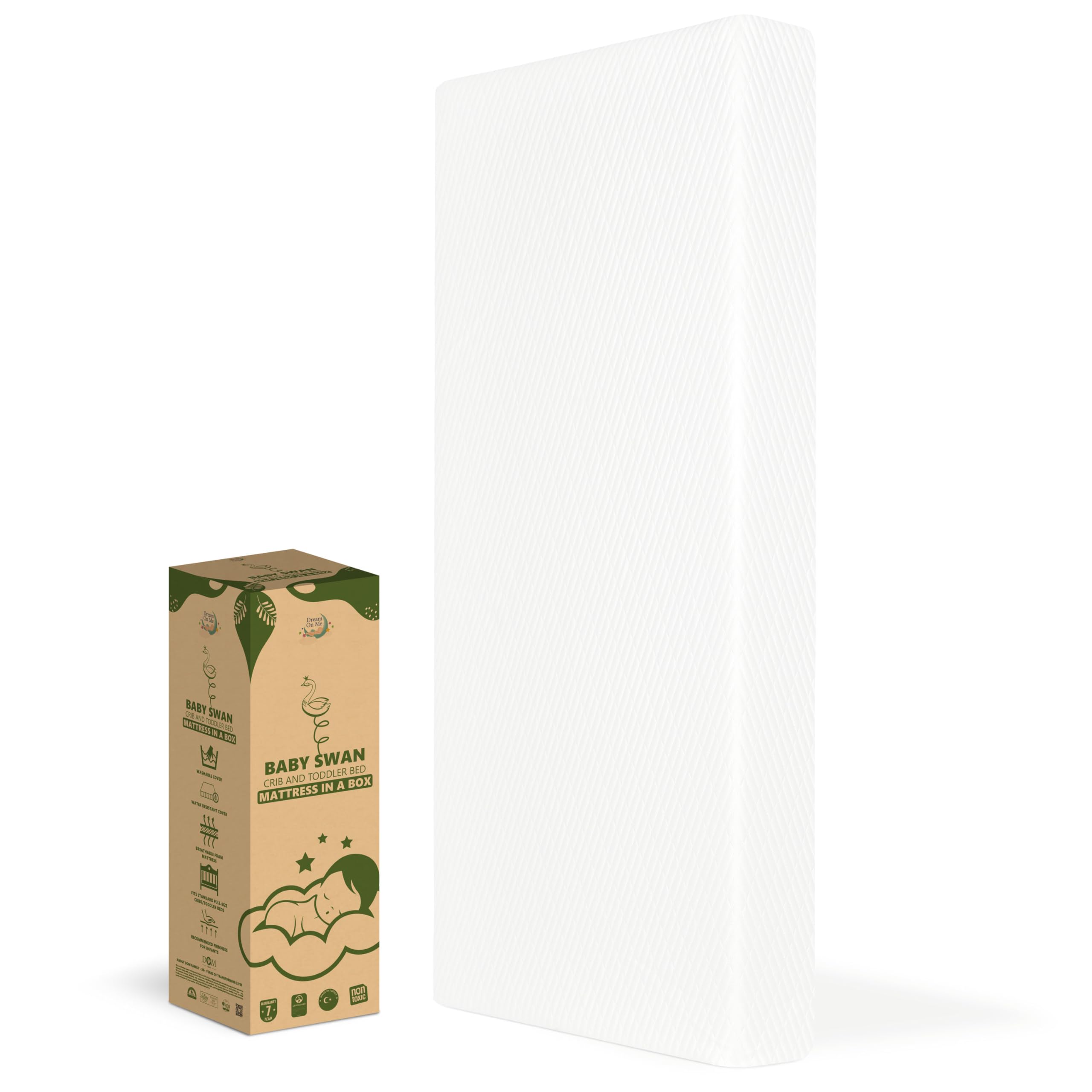 Baby Swan 5” Foam Crib & Toddler Bed Mattress in White I Mattress in Box I Greenguard