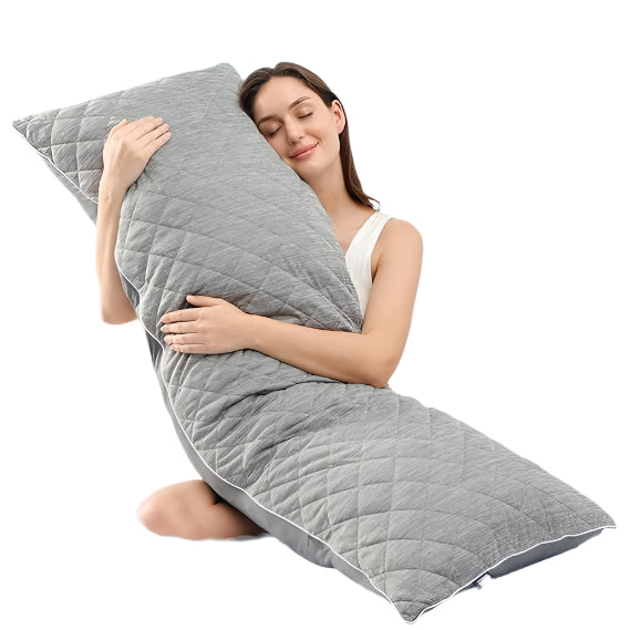 Cooling Body Pillow for Adults Grey, Quilted Support Long Pillow