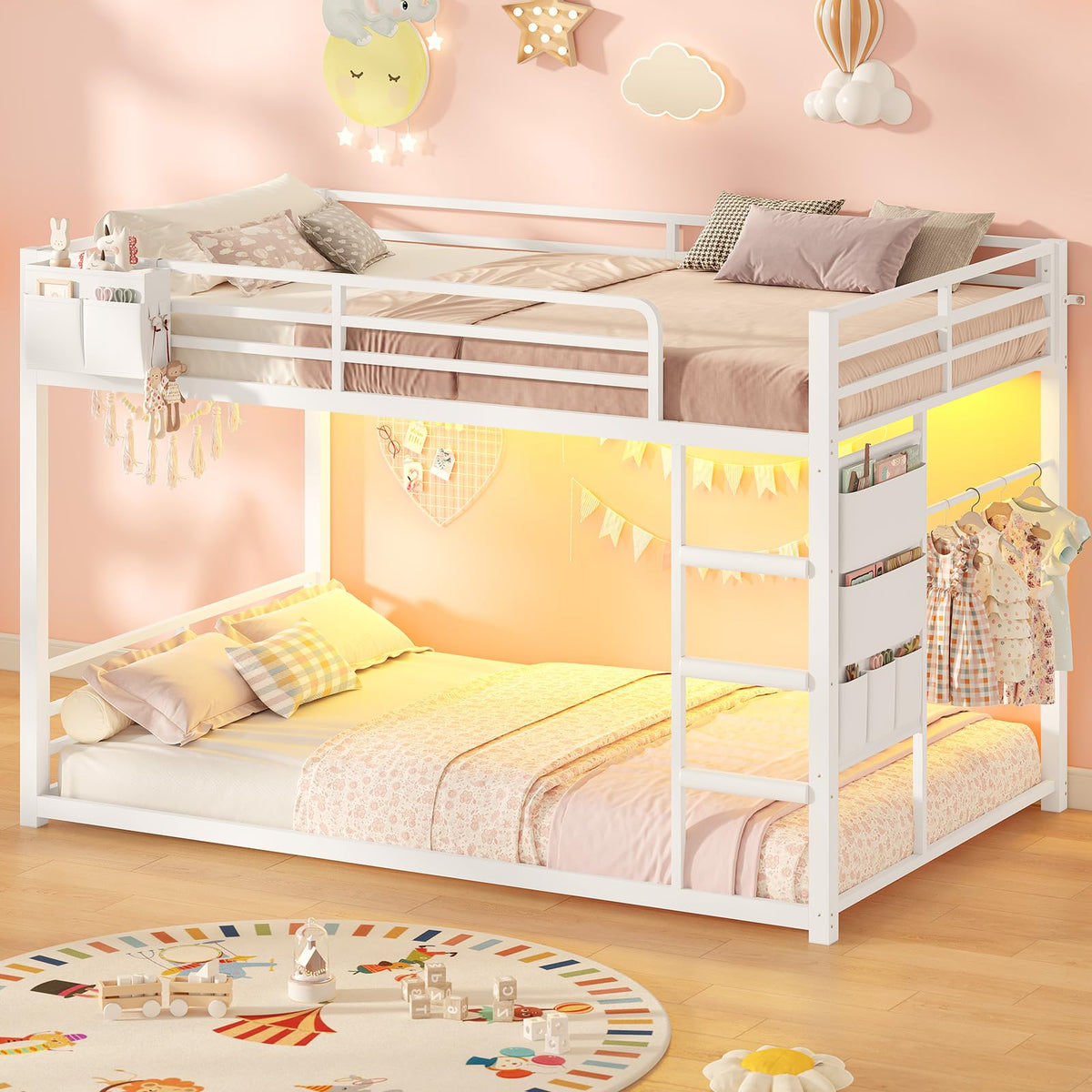 Twin Over Twin Bunk Bed with LED Lights