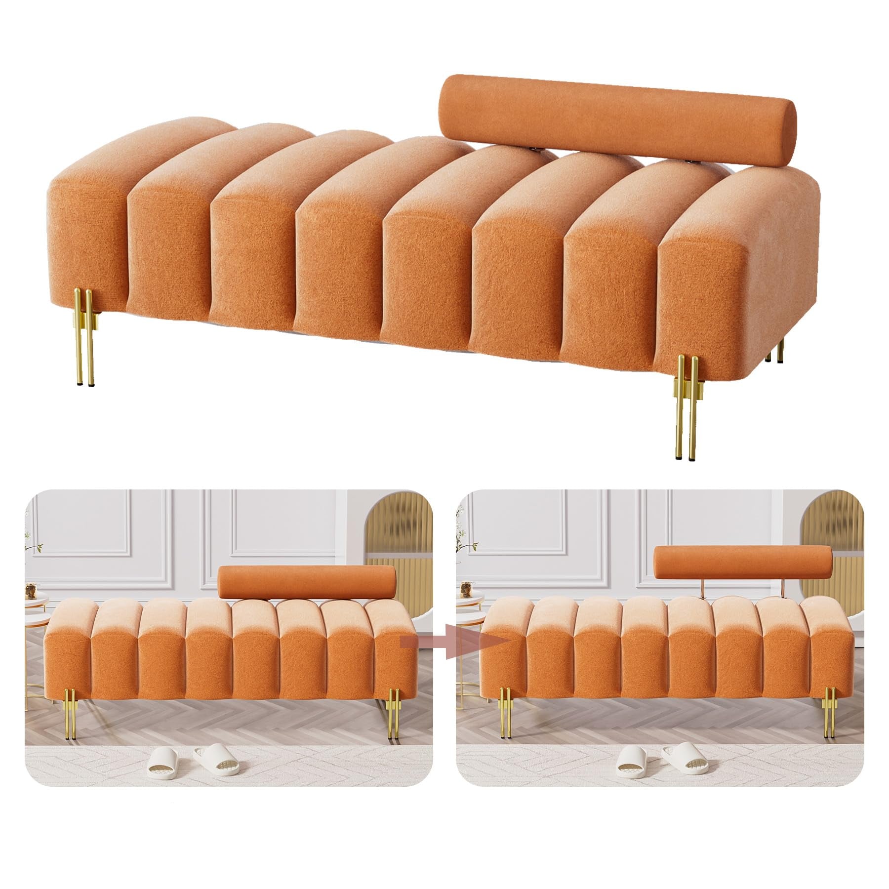 Loveseat Sofa Couch, 52.2" Modern Velvet Mini Sofa for Bedroom Golden