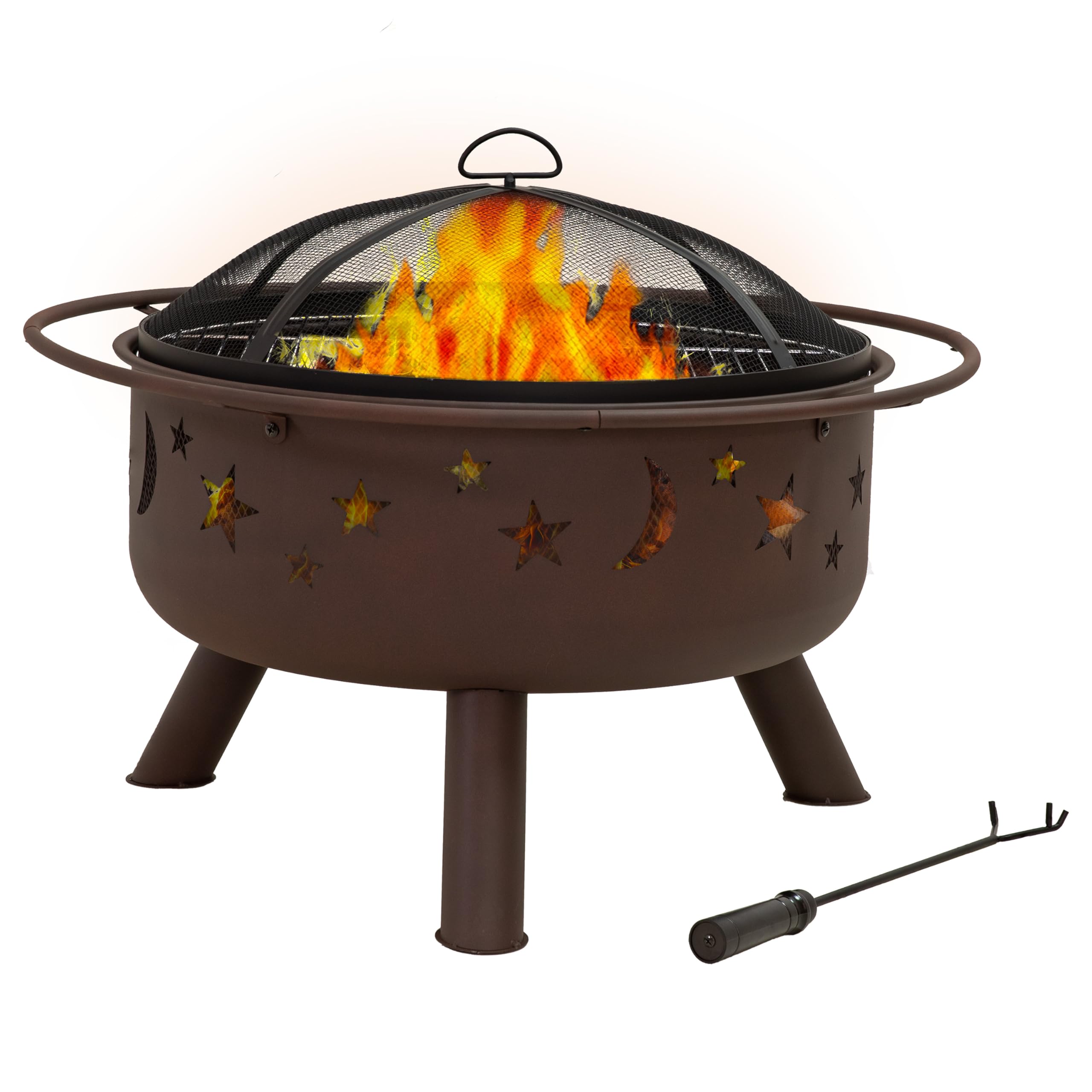 Round Steel Wood-Burning Fire Pit with Grill Grate & Spark Screen