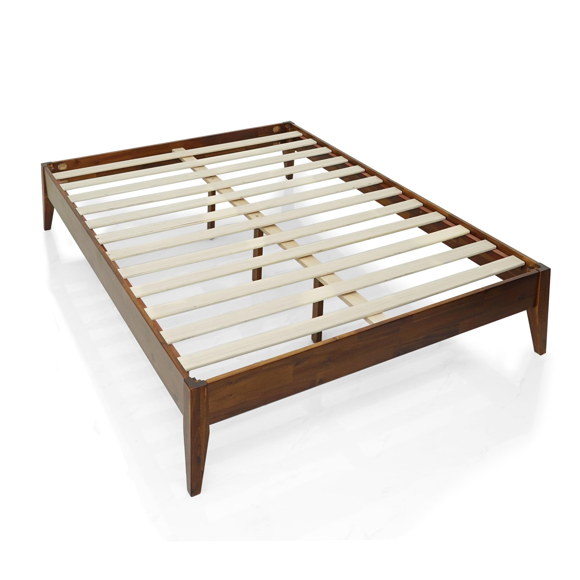 Mervyn 14 Inch Wood Platform Bed Frame Without Headboard, Queen, Caramel