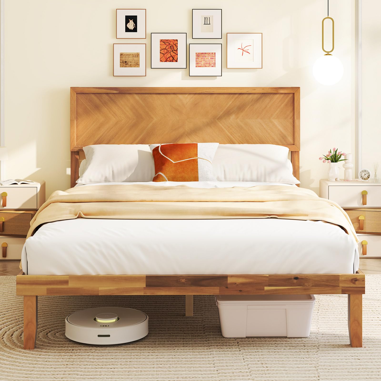 Wood Full Size Bed Frame with Headboard