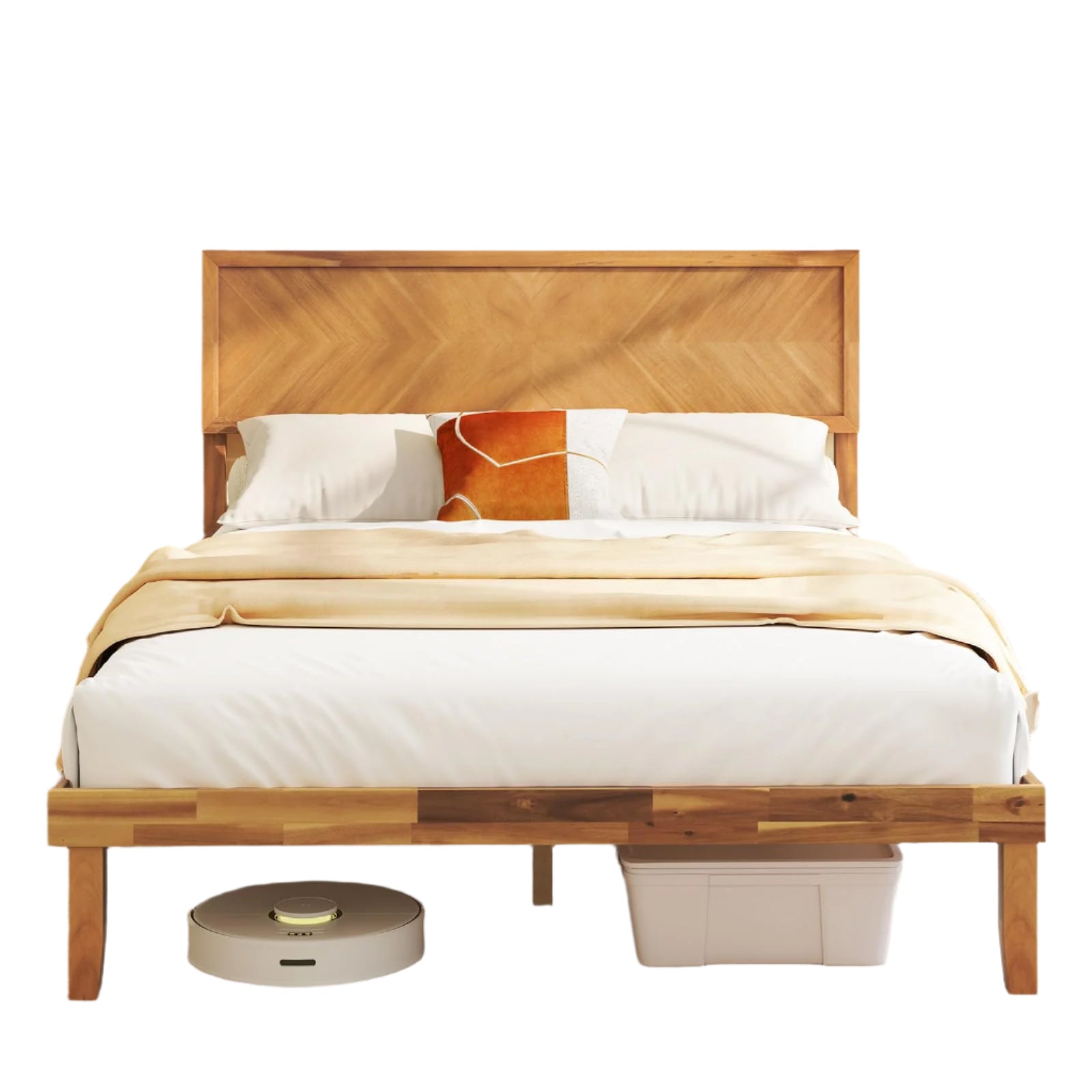 Wood Full Size Bed Frame with Headboard