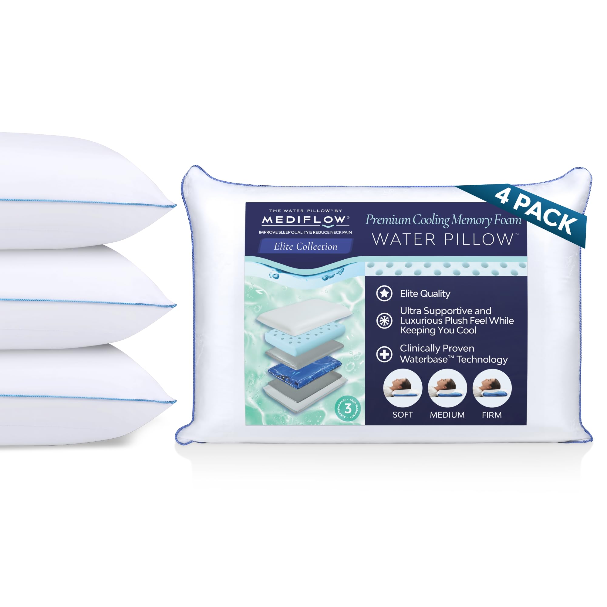Mediflow Water Pillow - Elite Collection, Cooling Gel Memory Foam Pillow
