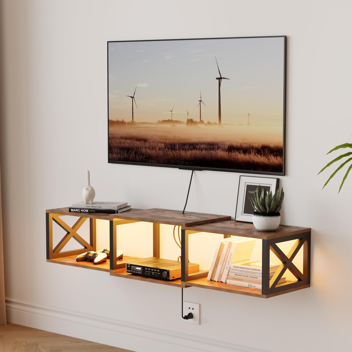 Floating TV Stand with LED & Power Outlets