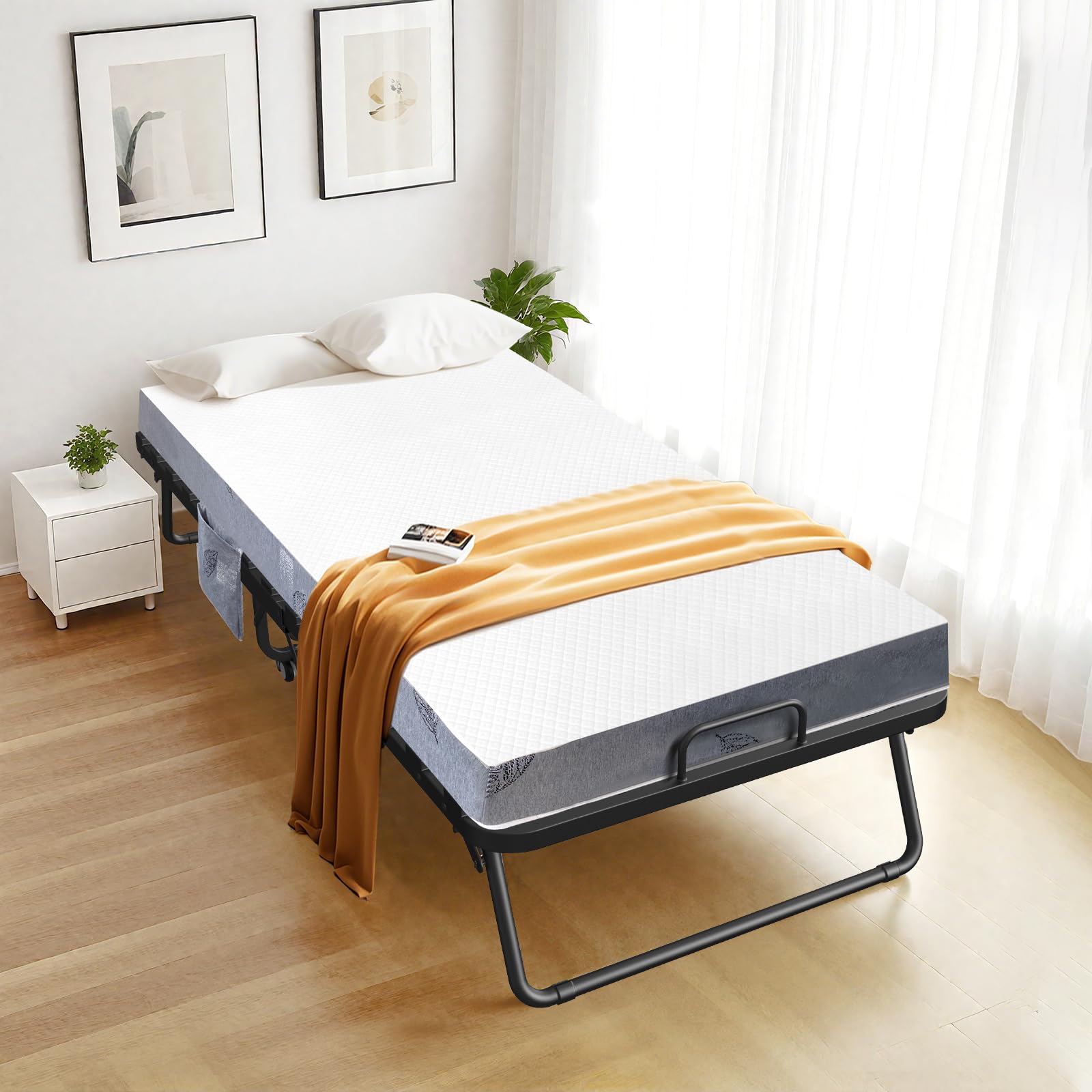 Portable Rollaway Guest Bed for Adults, Strong Metal Frame