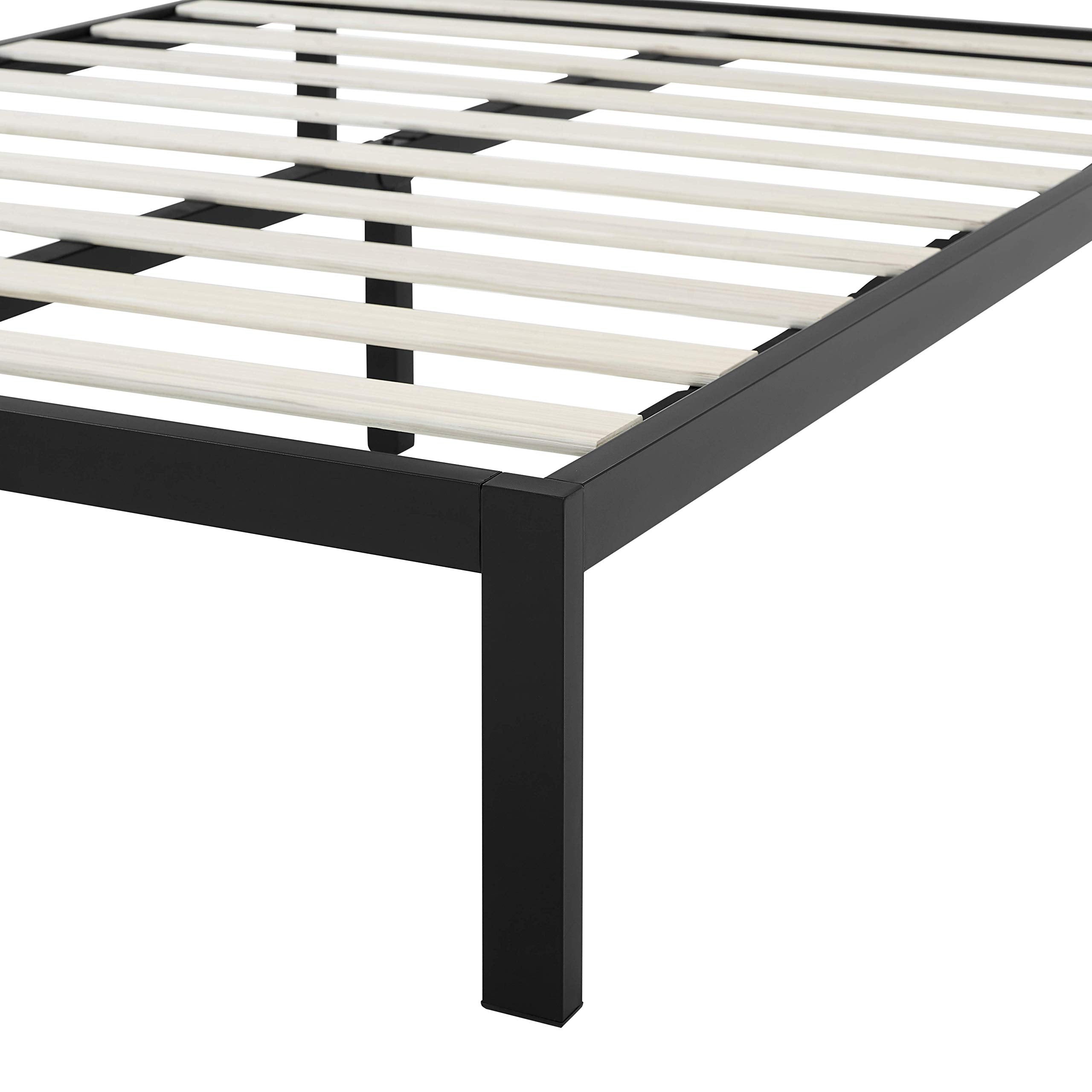 Industrial Metal Bed Frame with Headboard and Wood Slats