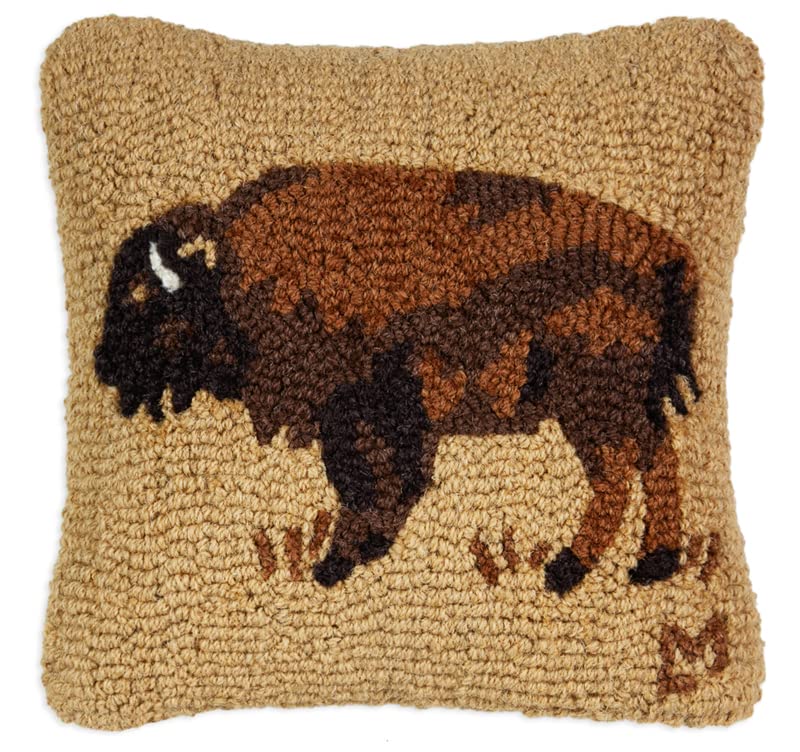 4 Corners Artist-Designed Gold Buffalo Hand-Hooked Wool Decorative Throw P
