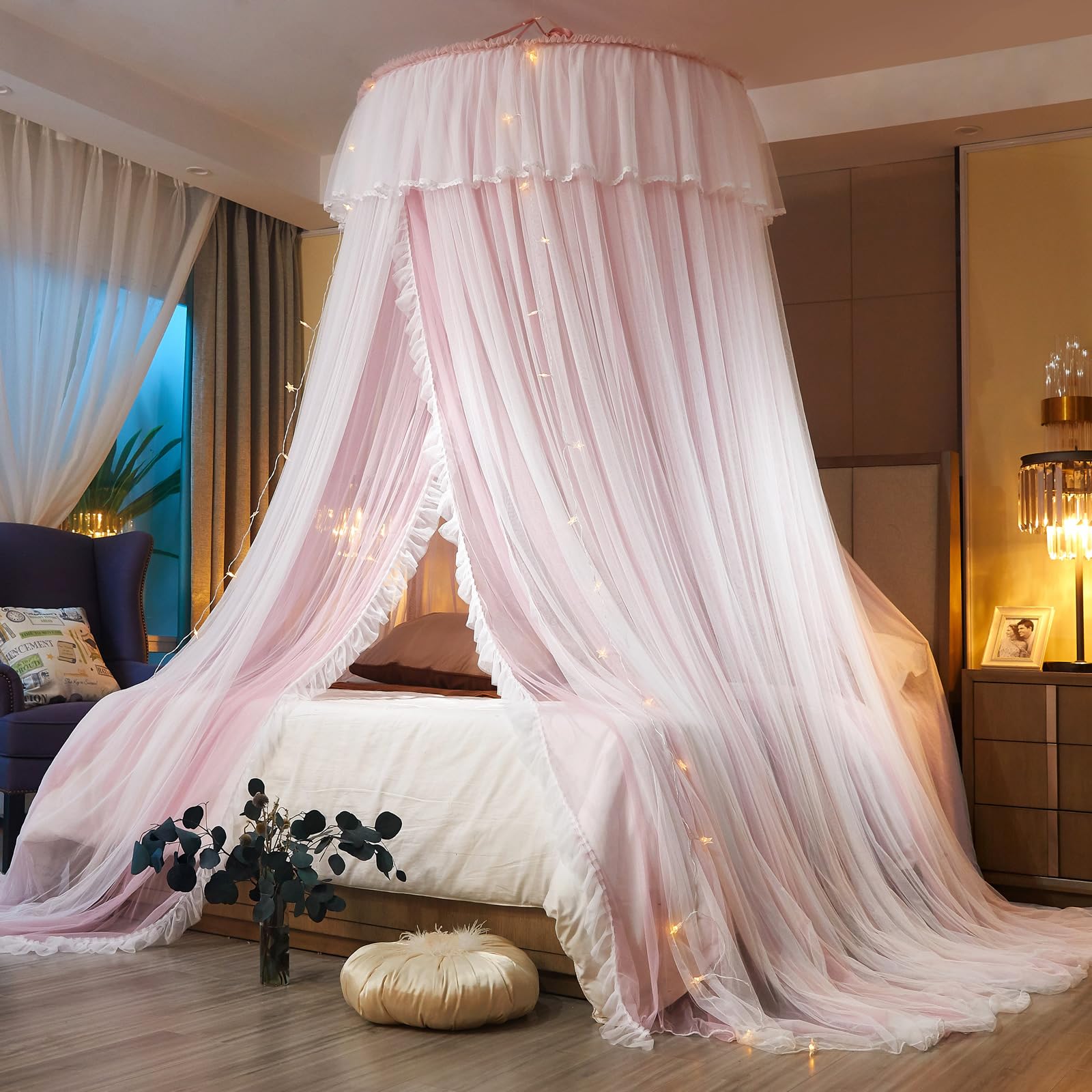 Princess Bed Canopy for Girls & Adults, Elegant Double-Layer Bed Curtain