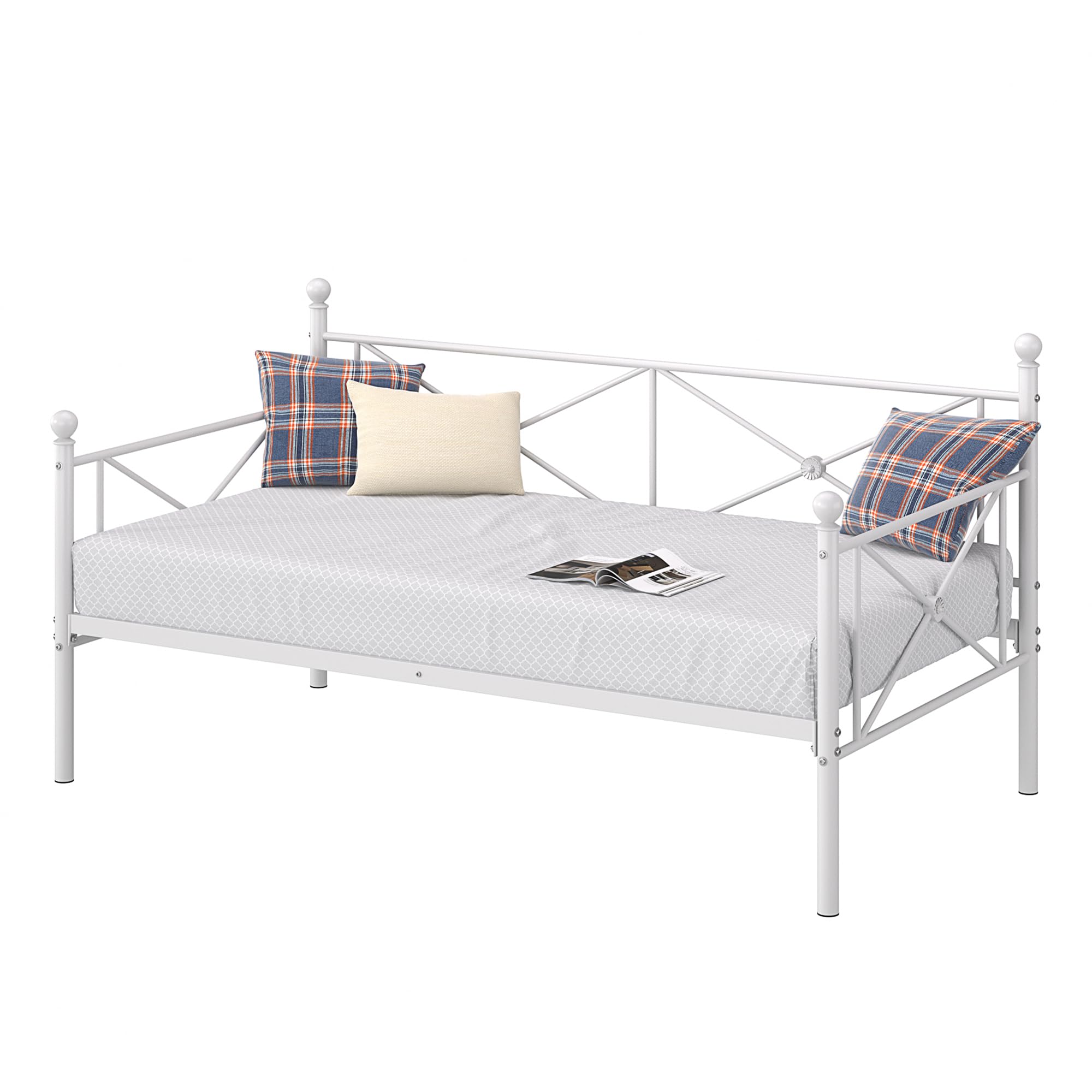 Twin Daybed with Headboard, Heavy-Duty Metal Slats Support, Sofa Bed Platform