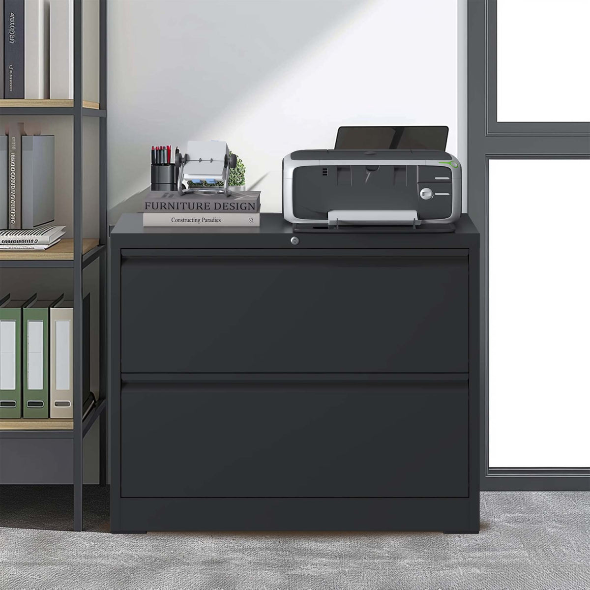 KEIKI 2 Drawer Lateral File Cabinet with Lock, Metal Filing Cabinet, Black