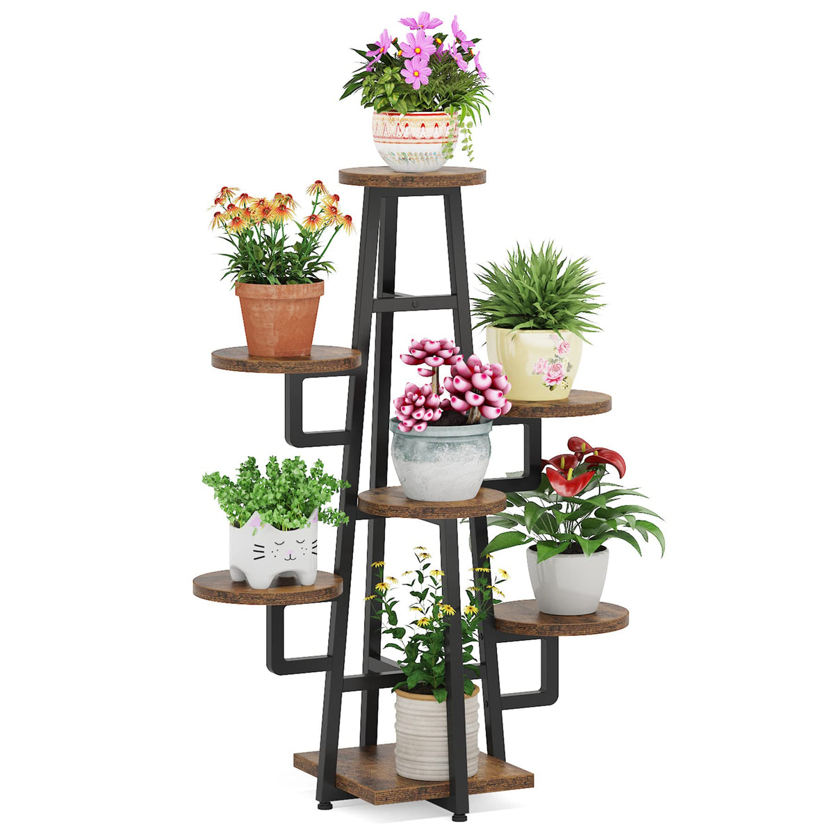 7-Tier Corner Plant Stand with Round Shelves