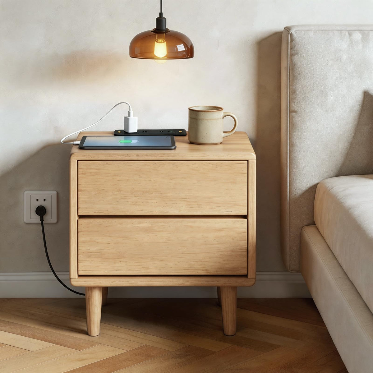 Nightstand with Charging Station & 2 Drawers
