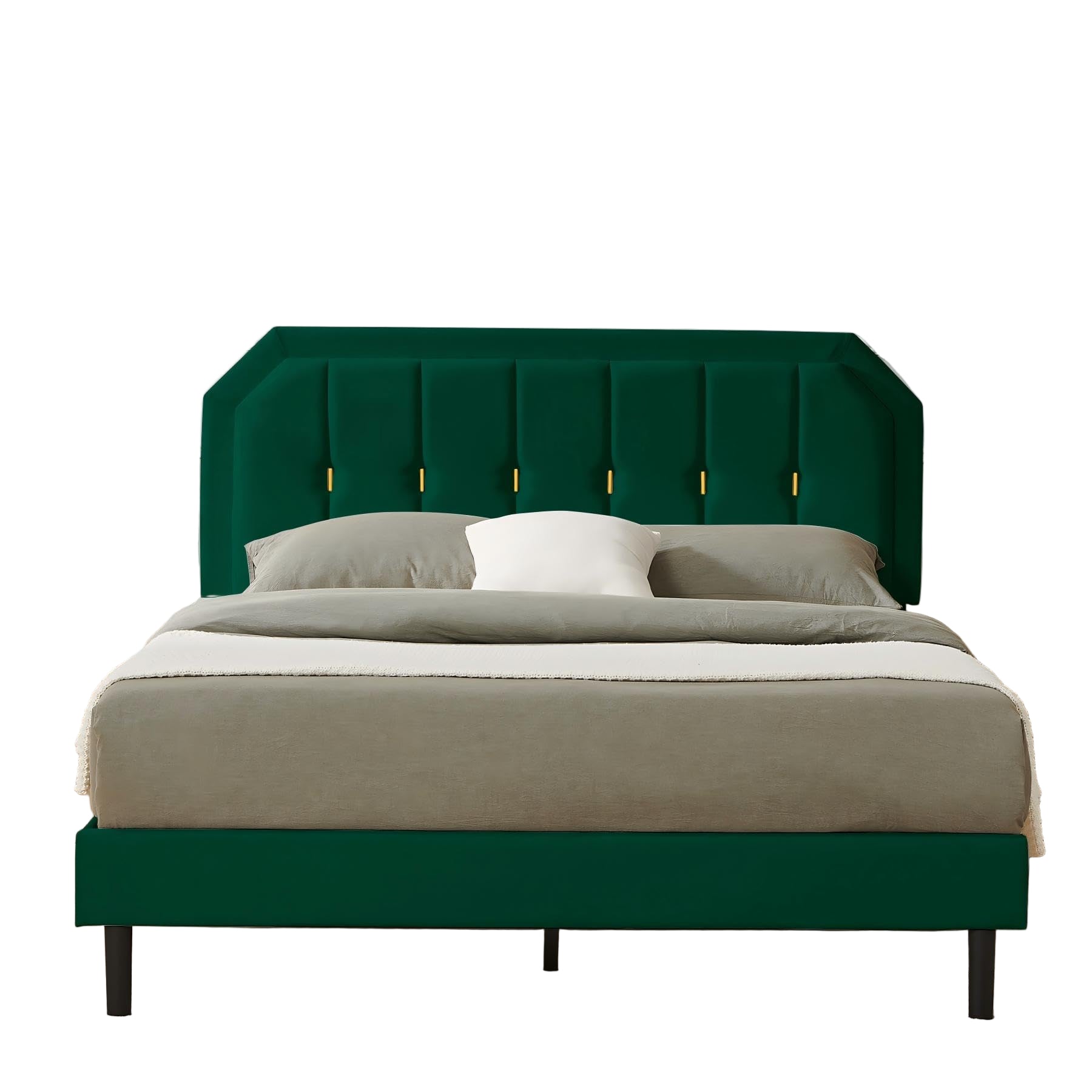 Queen Size Velvet Bed Frame, Upholstered Platform Bed with Adjustable Headboard