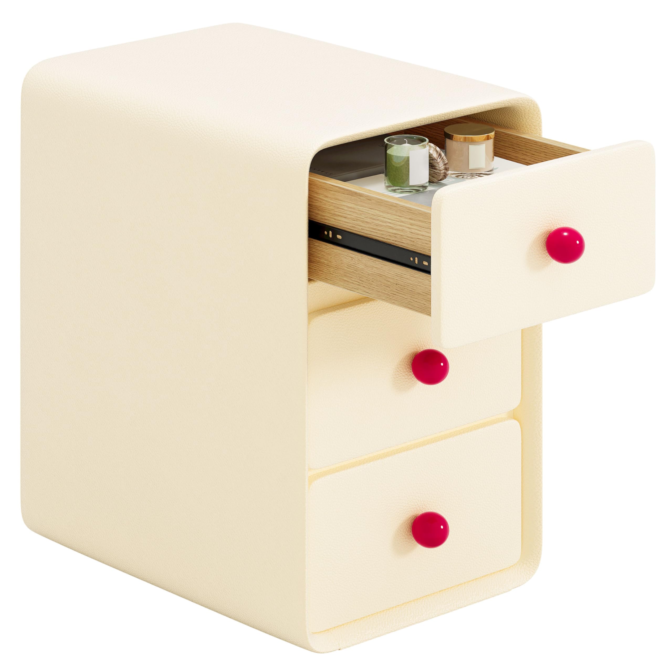 Modern Leather Nightstand, Narrow Beside Table