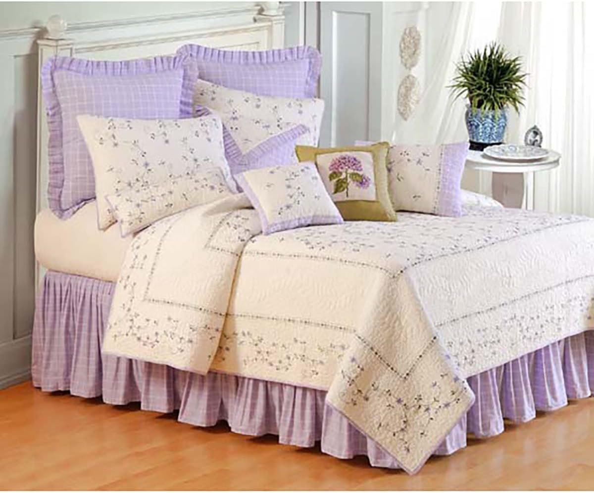 Lavender Plaid King Bed Skirt King Size Purple
