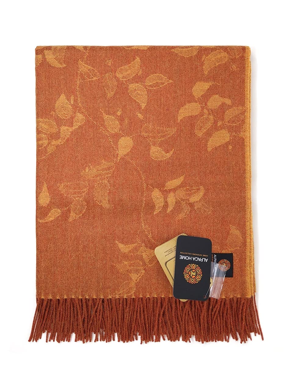 Leaf Botanical Alpaca Throw Blanket | 100% Baby Alpaca Wool | 5.9 Feet