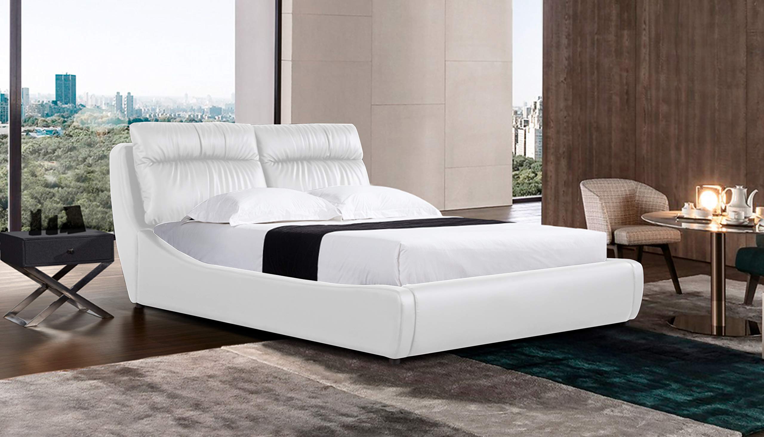Contemporary Storage Bed, Eastern King Size Upholstered Bed, Color White Platform Bed