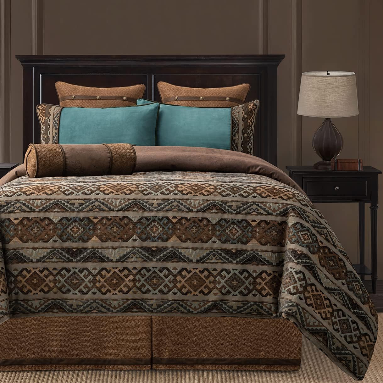 by HiEnd Accents Rio Grande 7 Piece Duvet Cover Set, Super King, Brown Faux Leather