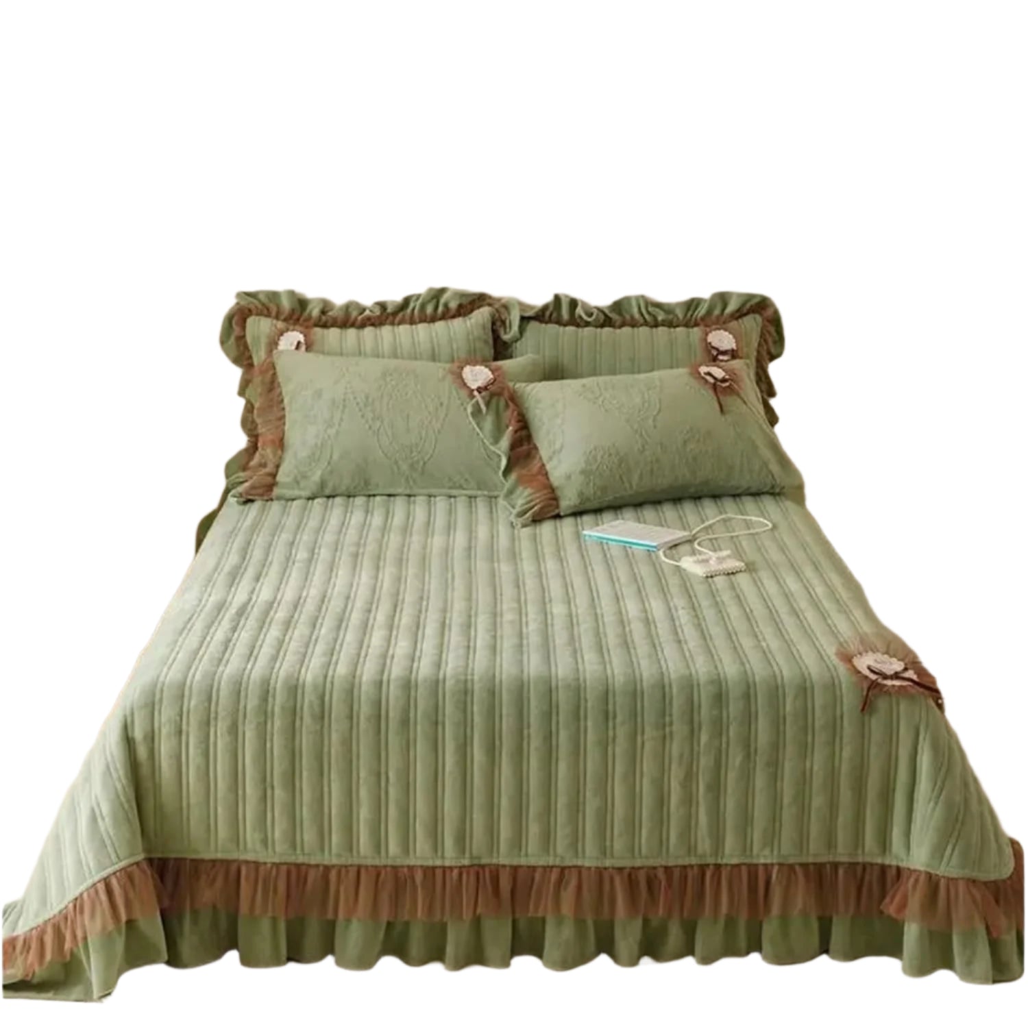 3-Piece Quilted Bed Skirt Set – Warm Winter Mattress Cover with Pillowcases