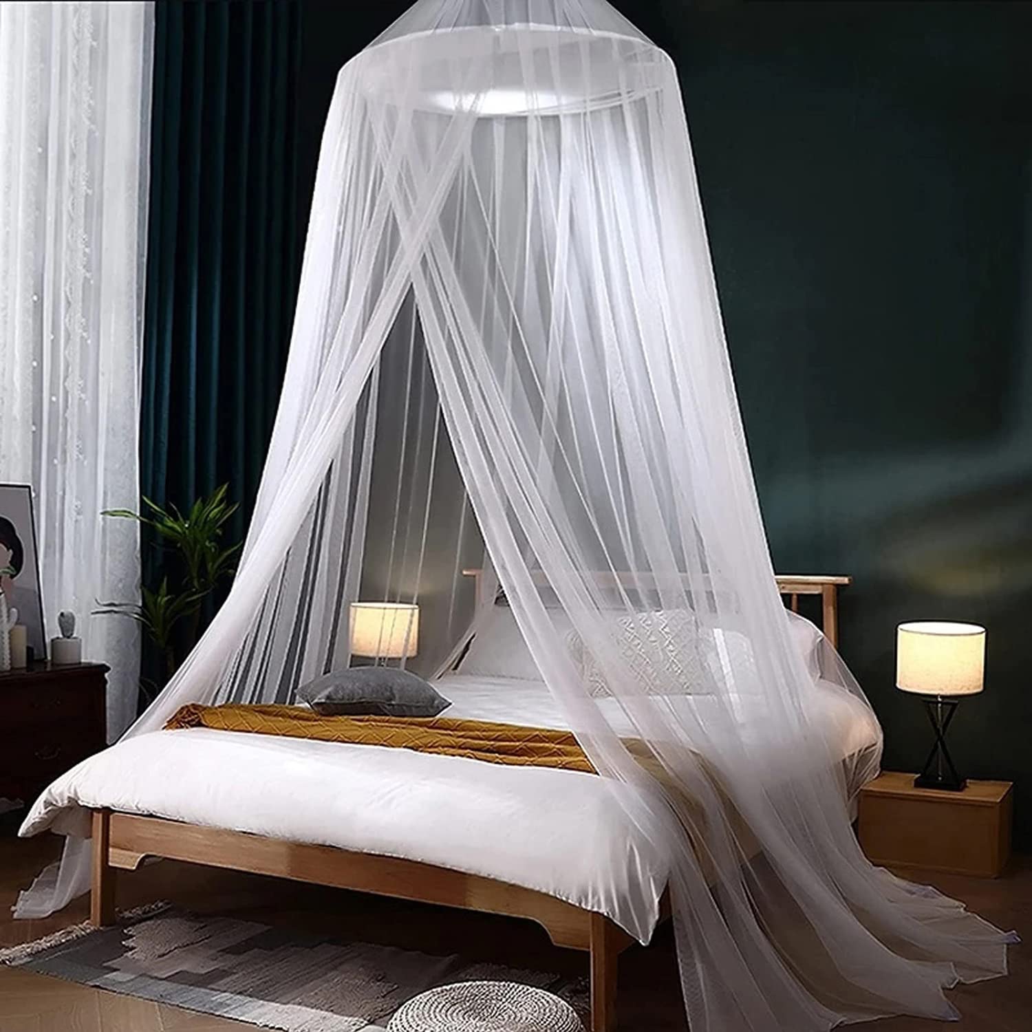 Mosquito Net Bed Canopy for Girls,King Canopy Bed Curtains Full Queen Size from Ceiling