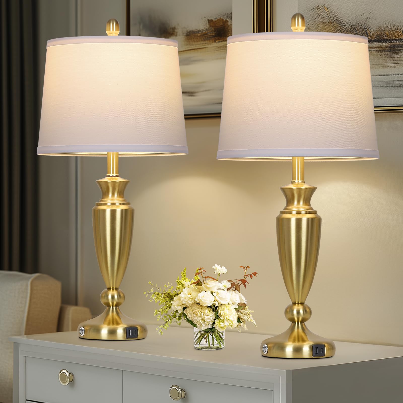 Table Lamps for Living Room, 3 Way Touch Control Bedside Lamps Set