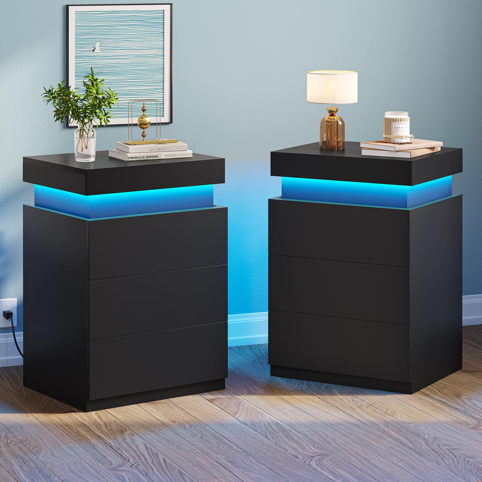 LED Nightstands Set of 2,Night Stands for Bedroom Set of 2,Nightstand