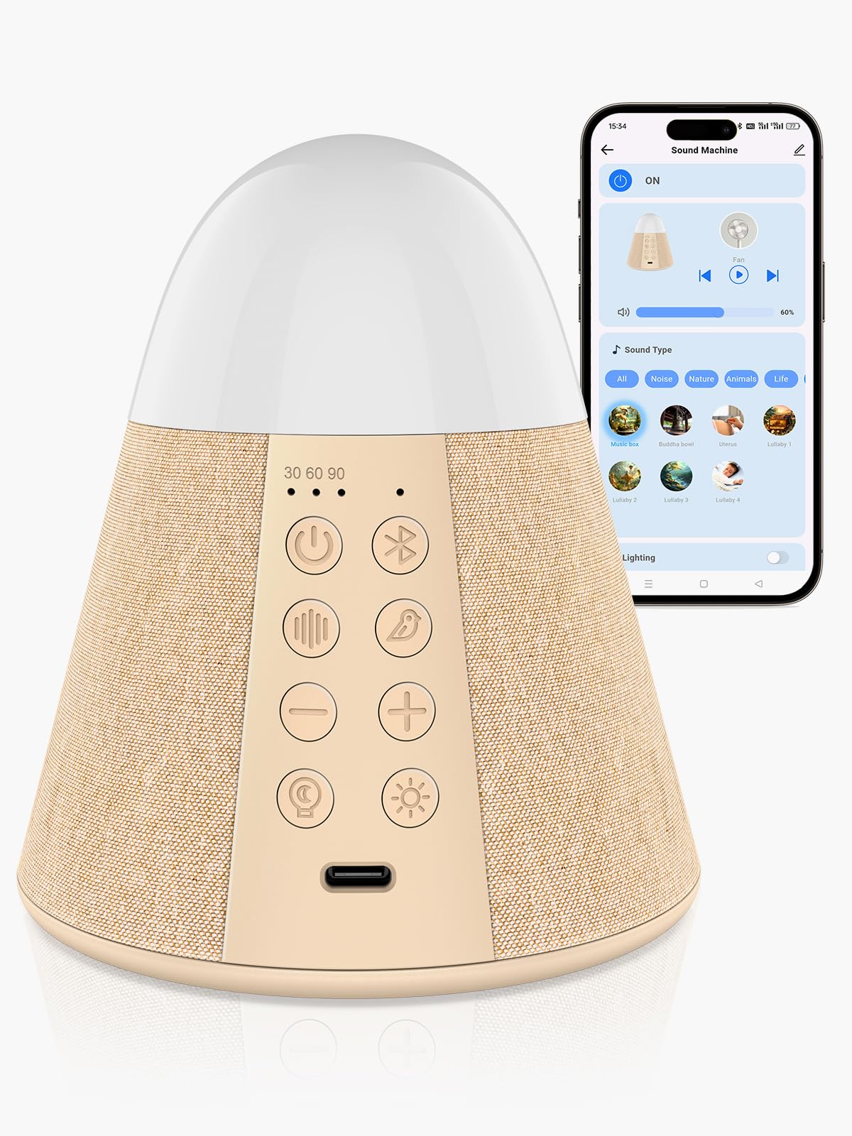 Baby Sound Machine, Smart App Control White Noise Machine with 54 Soothing Sounds