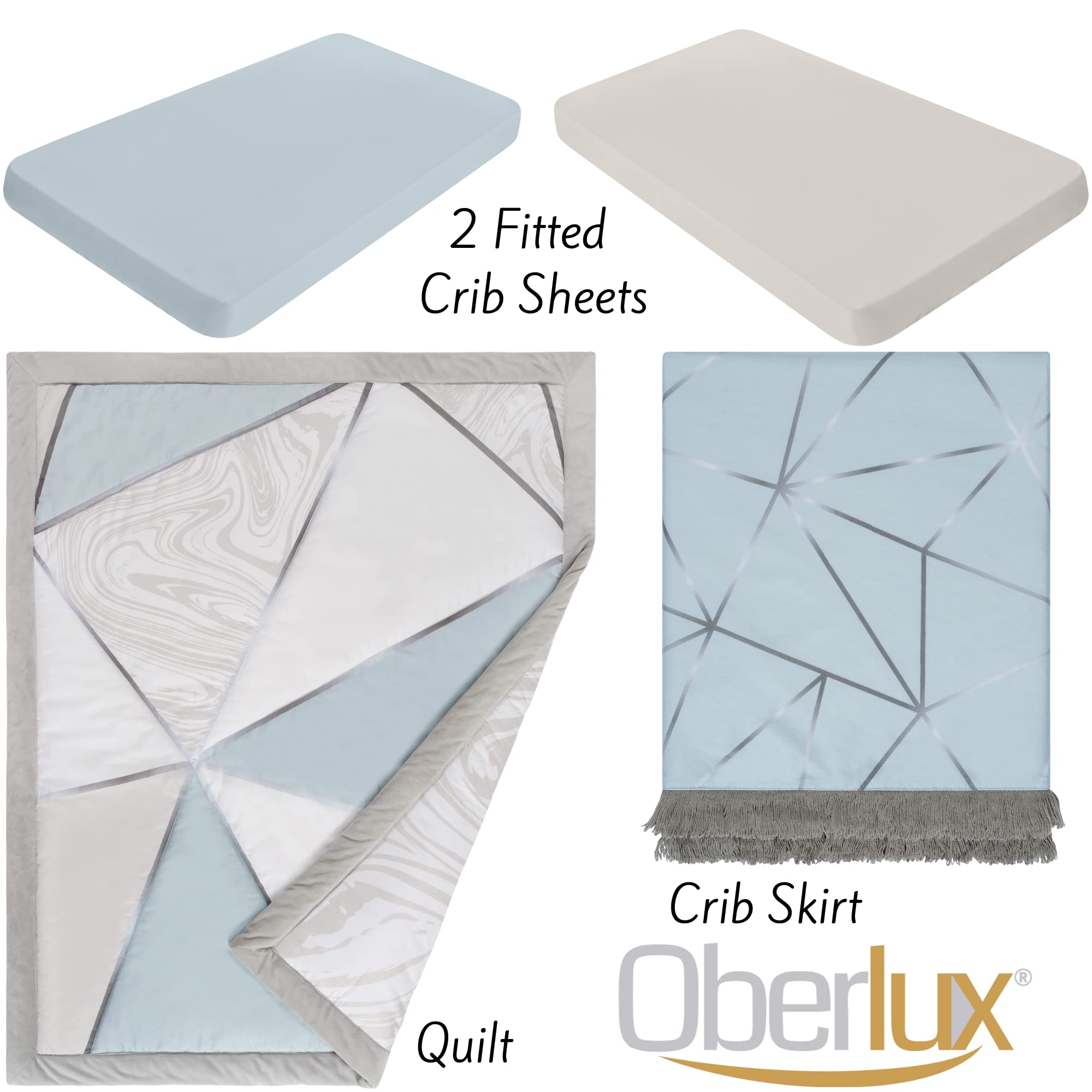 Crib Bedding Set for Boys | 4-Piece Baby Nursery Bedding Crib Set | Geometric Patterns