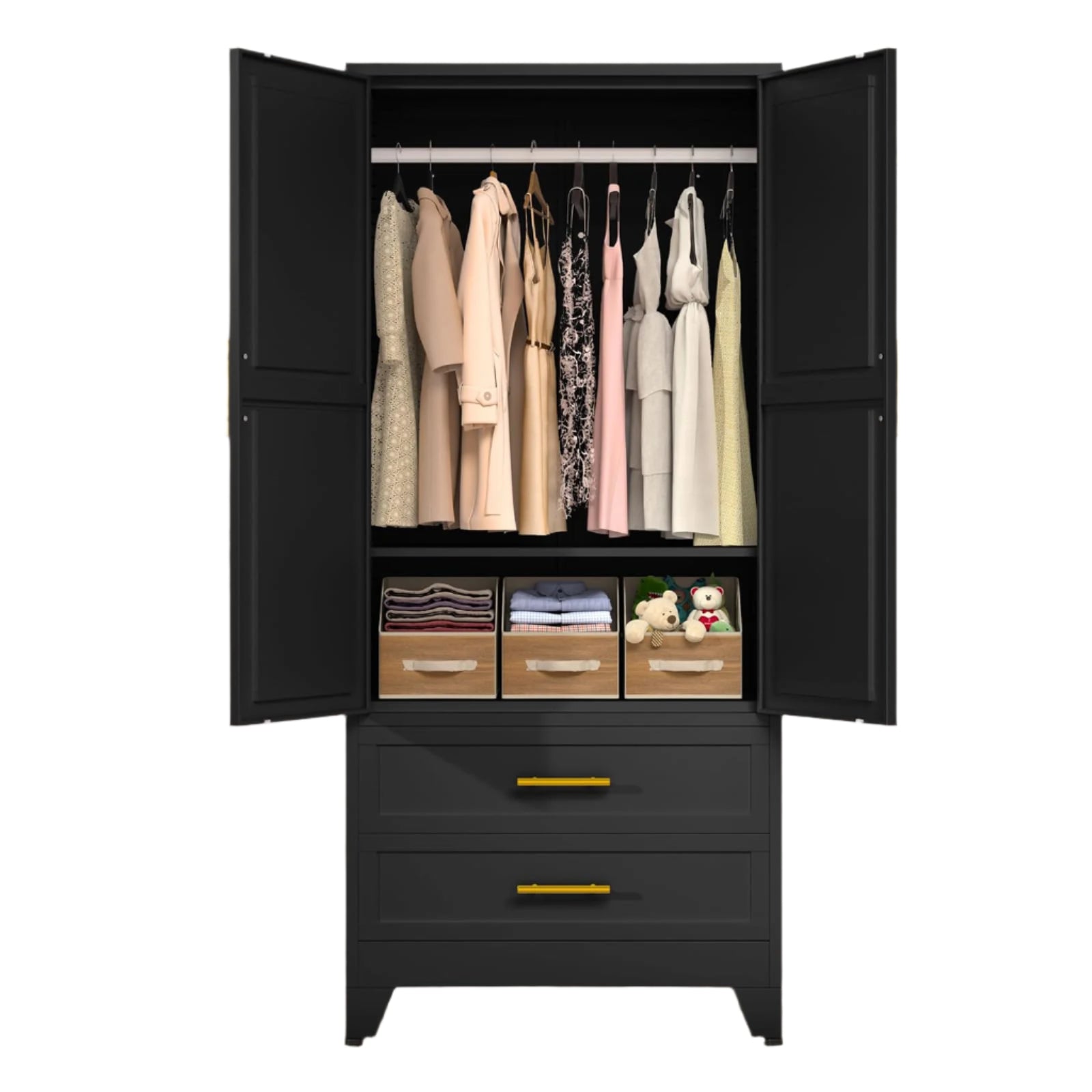 71" Metal Armoire Wardrobe Closet with 2 Drawers