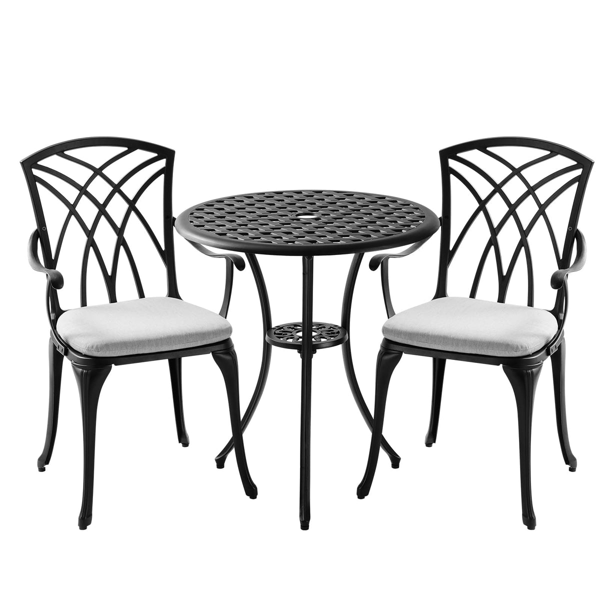 3-Piece Cast Aluminum Patio Bistro Set with Cushions