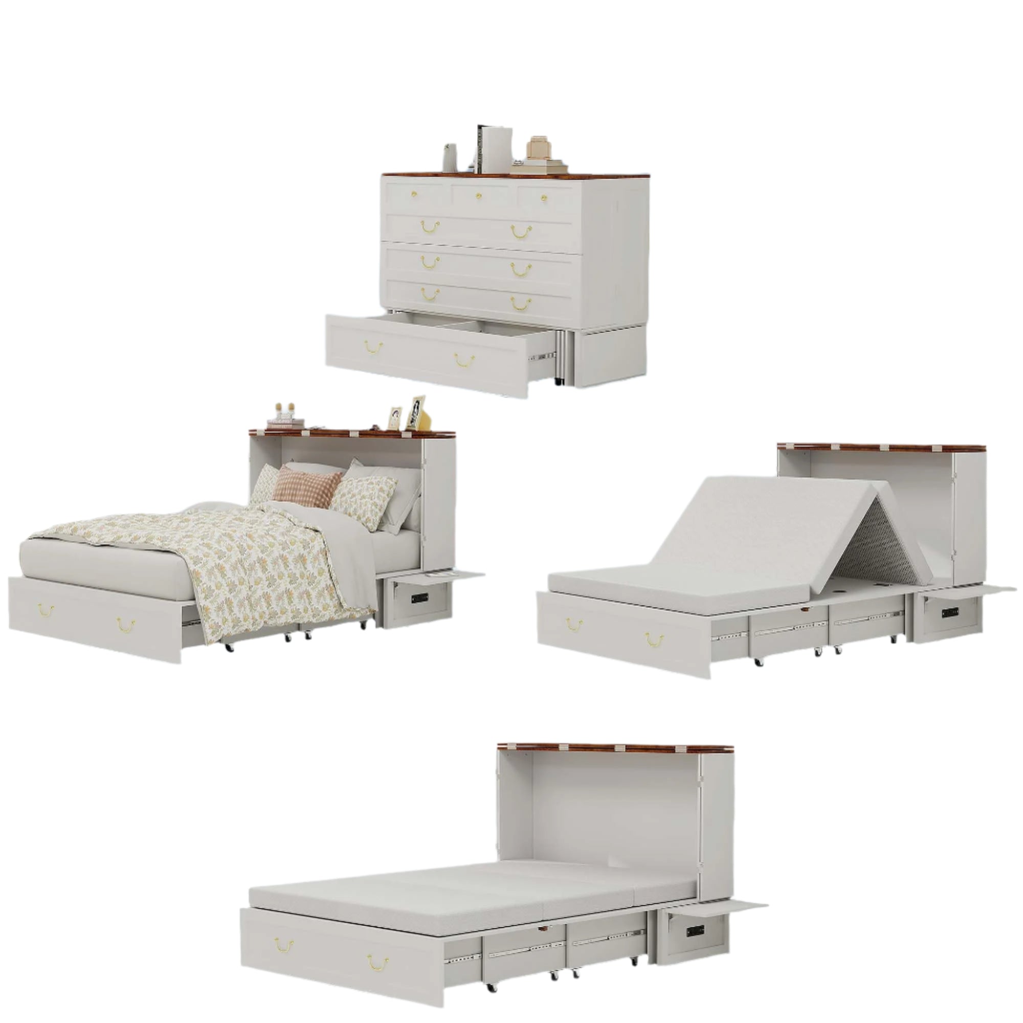 Queen Murphy Bed with Charging Station for Guest Room, Hideaway Cabinet