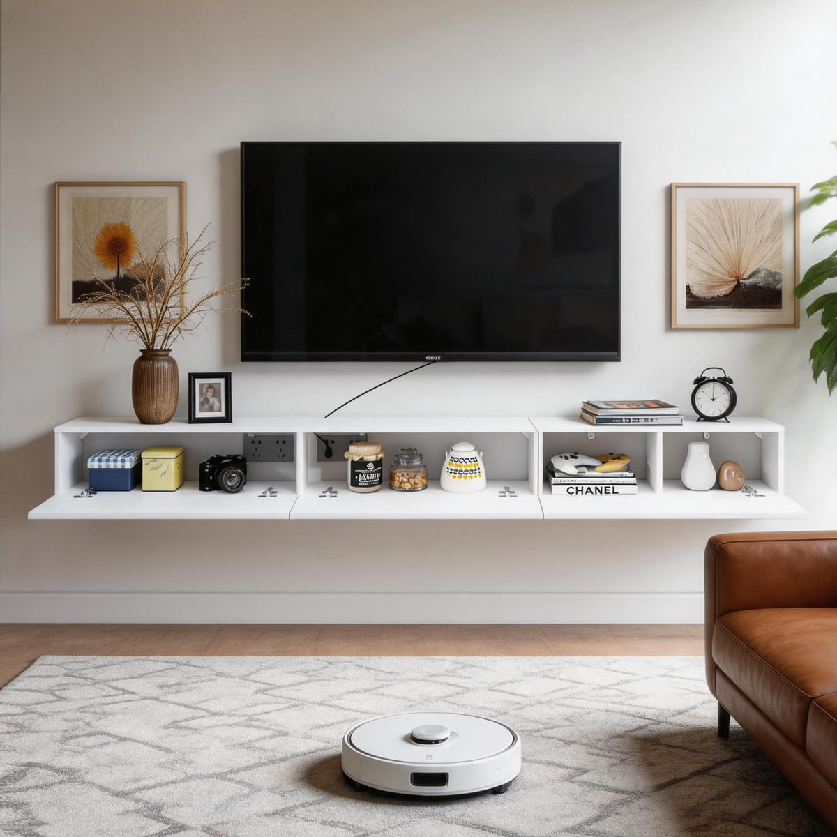 94" Floating Wall-Mounted TV Stand with Cabinet Storage