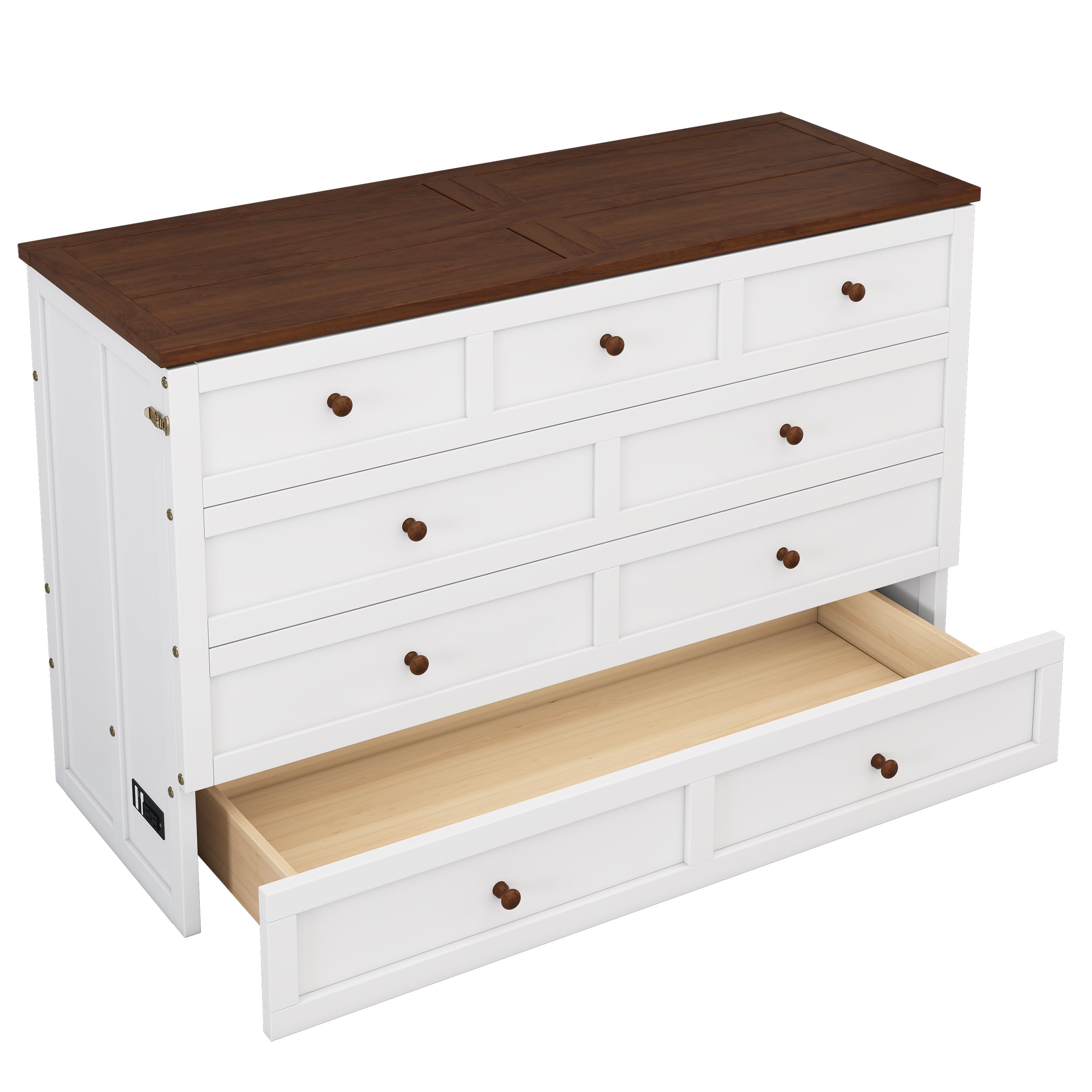 Queen Size Murphy Bed Cabinet with Charging Station and Large