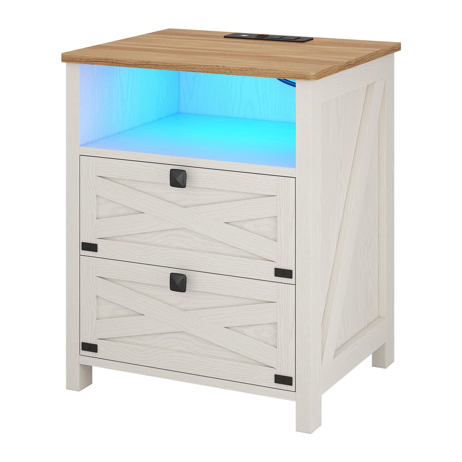 Farmhouse Night Stand for Bedroom, Rustic Vintage White Nightstand