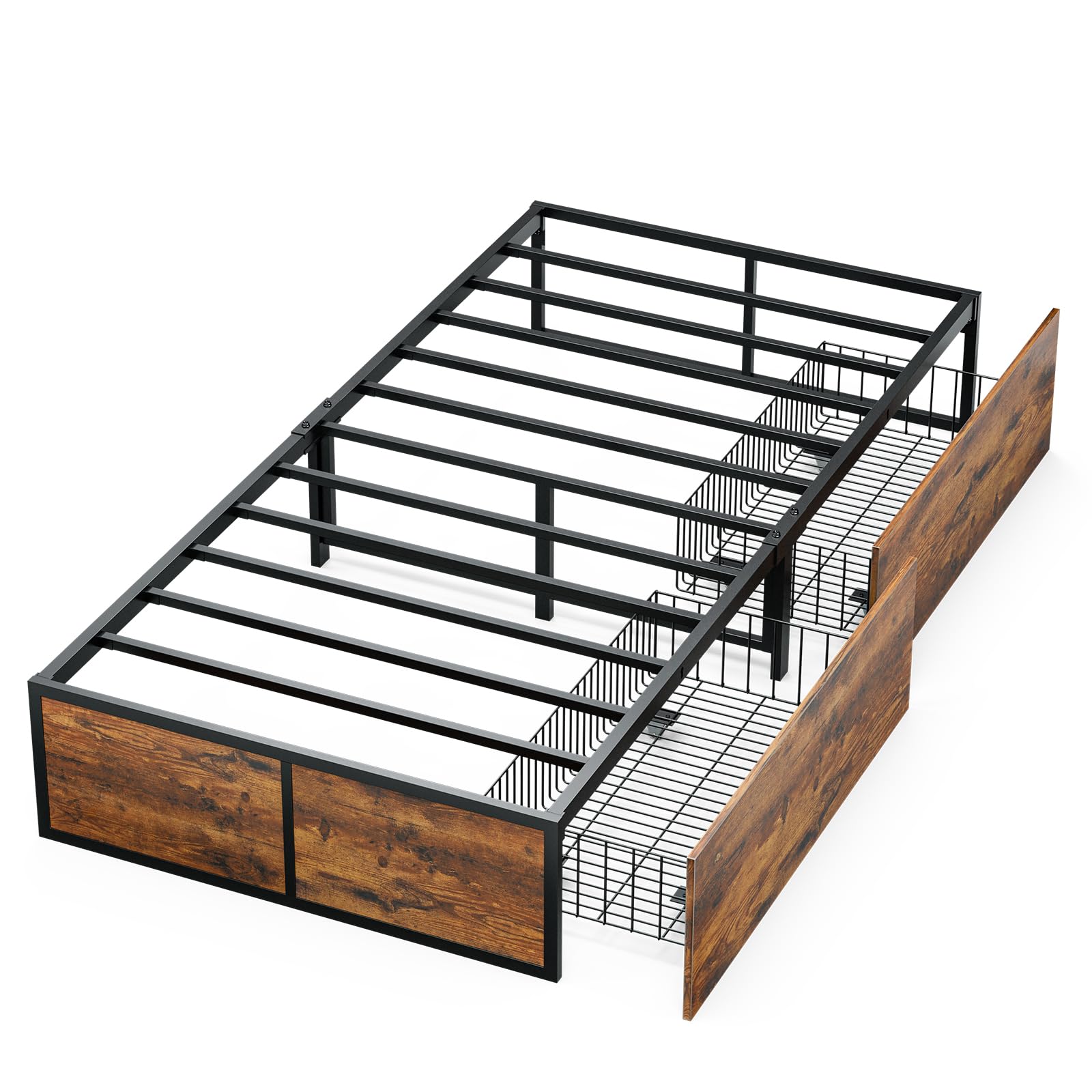 Twin XL Bed Frame with 2 XL Storage Drawers, Metal Platform Bed Frame