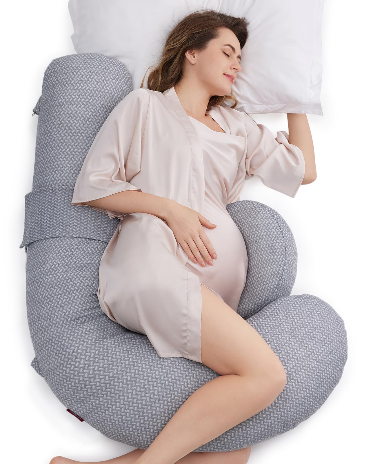 Pregnancy Pillows, Original F Shaped, with Air Layer Cover, Grey