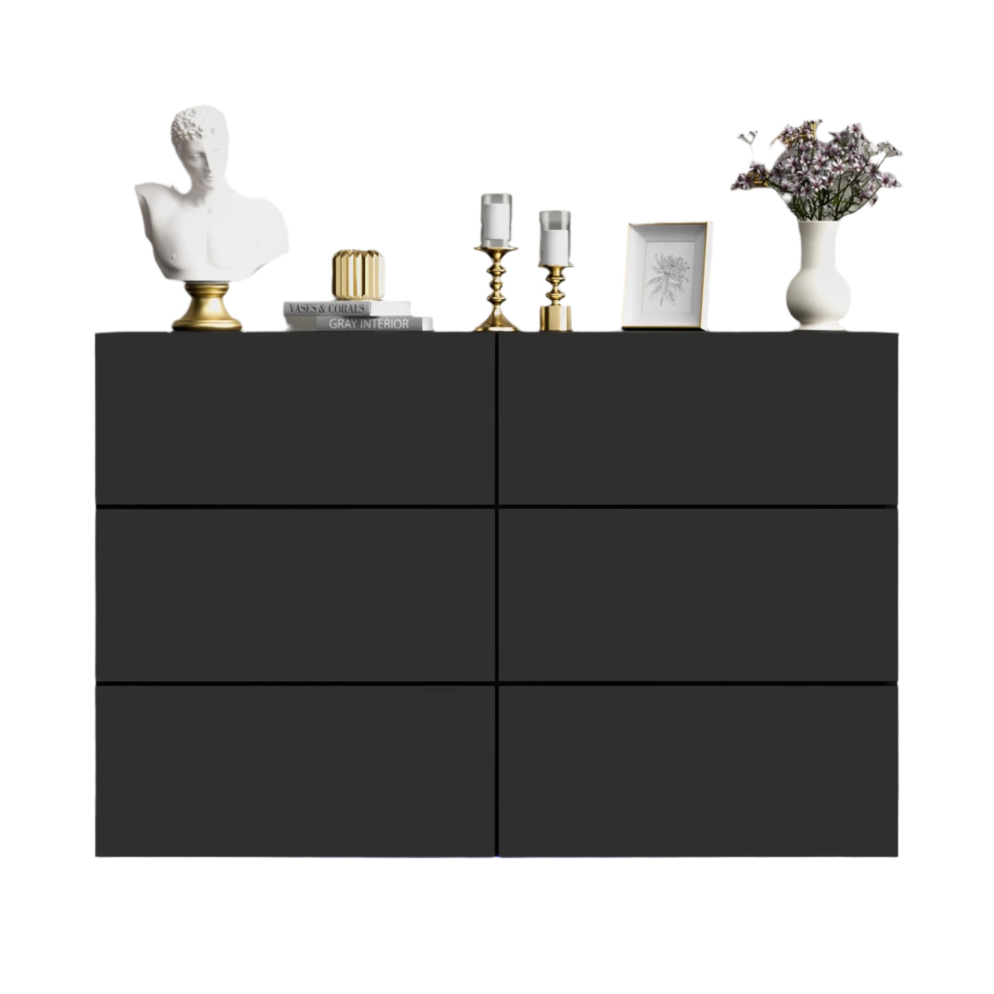 6 Drawer Dresser for Bedroom, Floating Black Dresser Chest of Drawer with LED Light