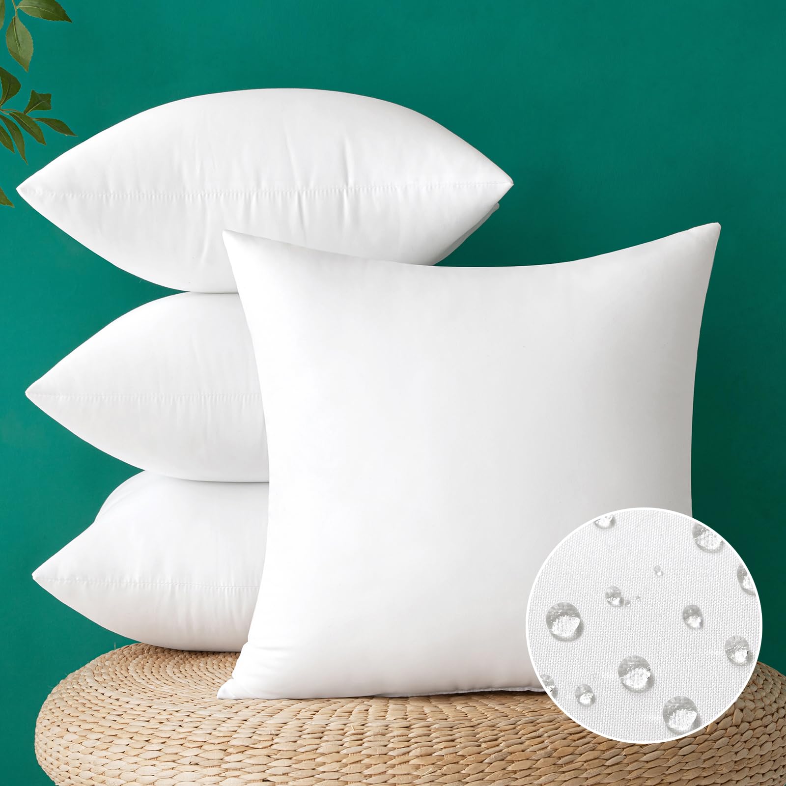 4 20x20 Inch Outdoor Pillow Inserts Waterproof Decorative Throw Pillow
