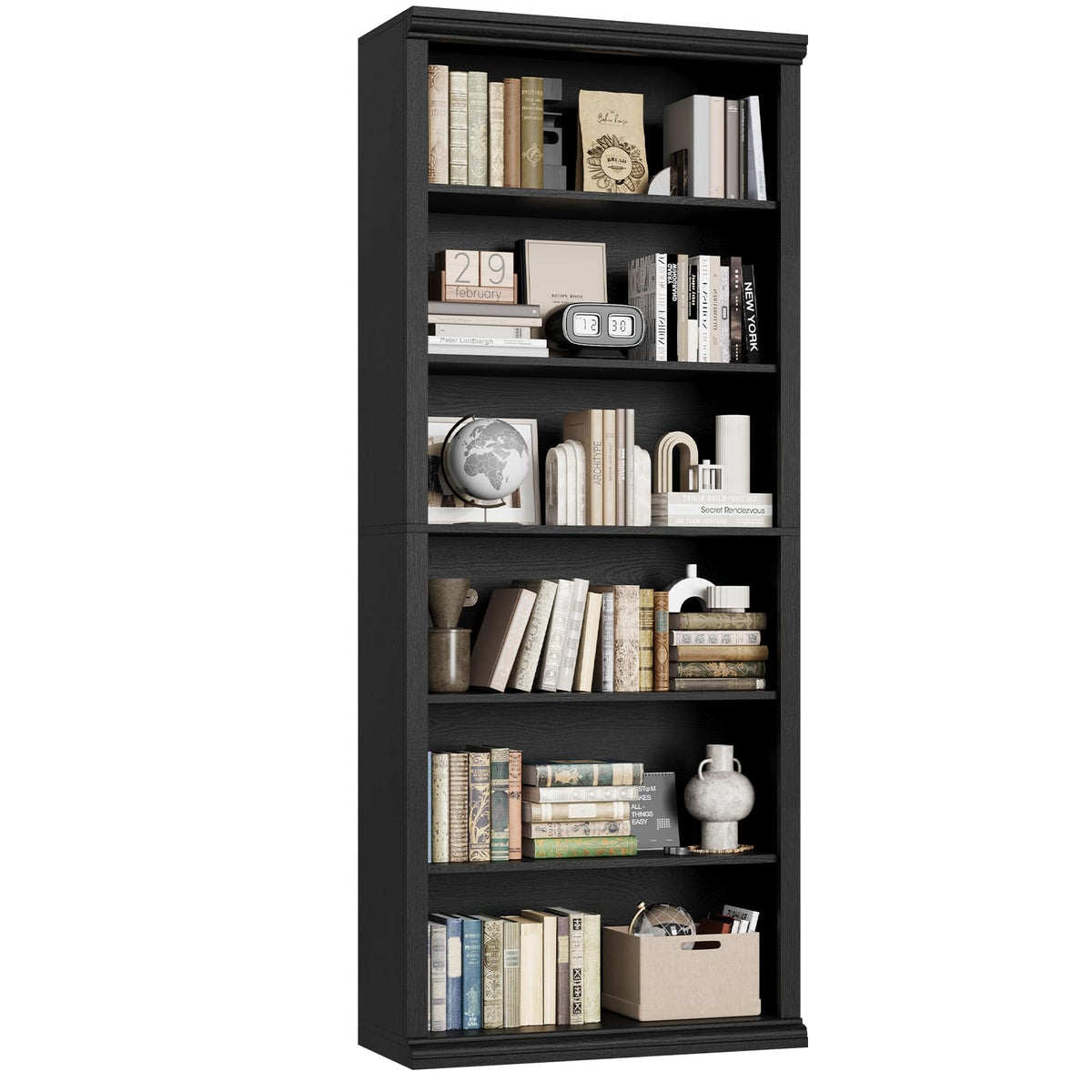 6-Shelf Tall Bookcase with Euro-Style Detailing, 71.8" H