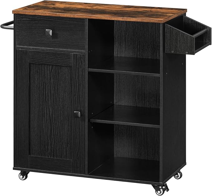 Rolling Kitchen Island with Power Outlet, Spice Rack & Drawer