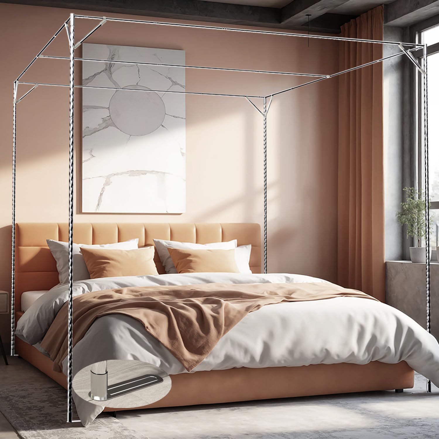 Stainless Steel Adjustable Canopy Bed Frame, Suitable for Twin,Full